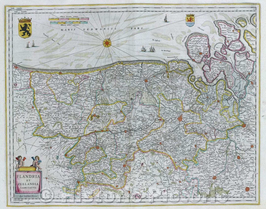 Historic Map : Flandria et Zeelandia Comitatus, c. 1664 , Vintage Wall Art