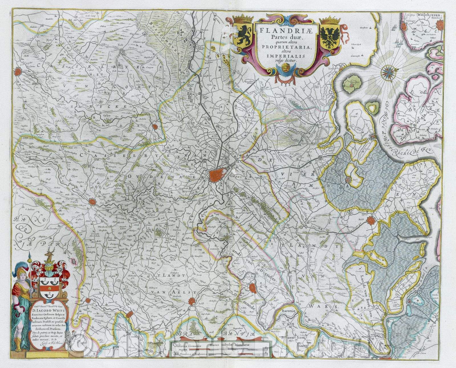 Historic Map : Flandriae Partes duae quarum altera Proprietaria altera Imperialis vulgo dicitur., c. 1664 , Vintage Wall Art