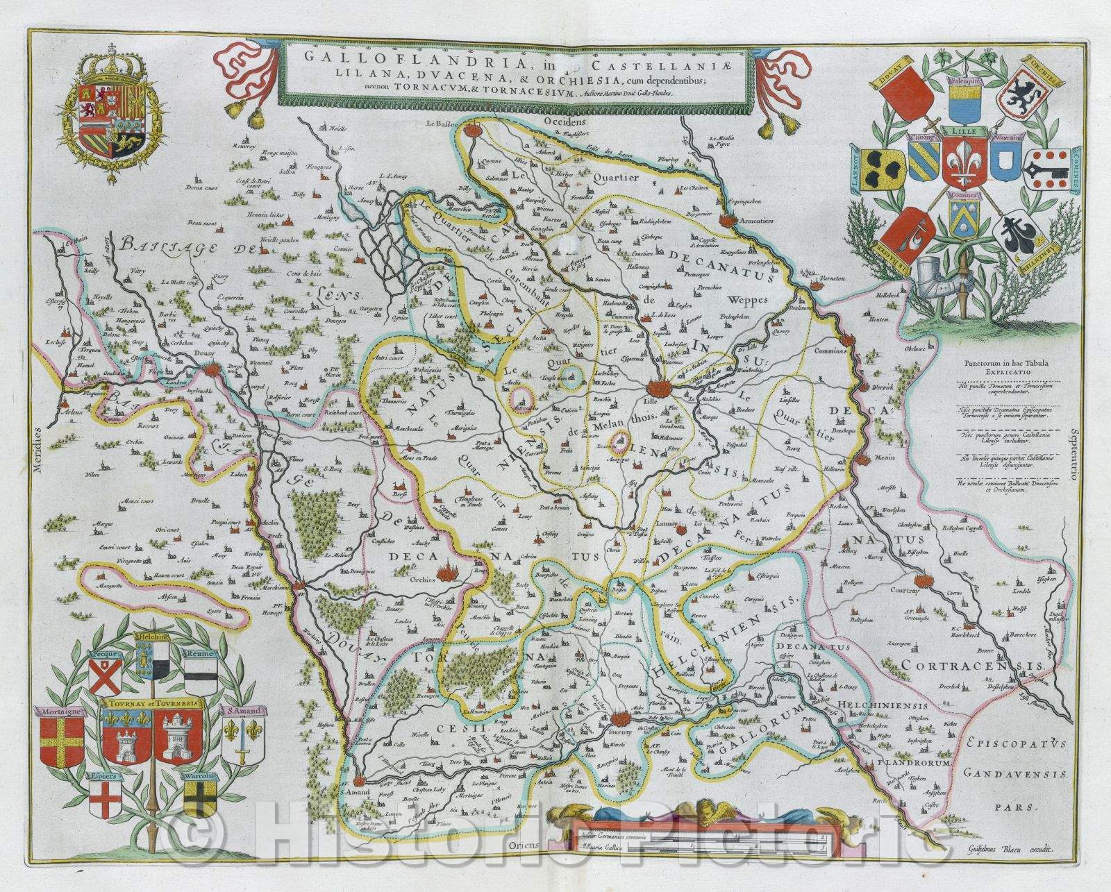 Historic Map : Galloflandria in qua Castellaniae Lilana, Duacena, and Orchiesia, cum dependentibus; necnon Tornacum, and Tornacesium., c. 1664 , Vintage Wall Art
