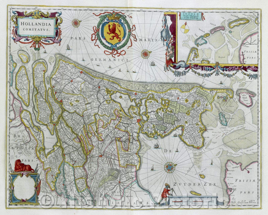 Historic Map : Hollandia Comitatus, c. 1664 , Vintage Wall Art