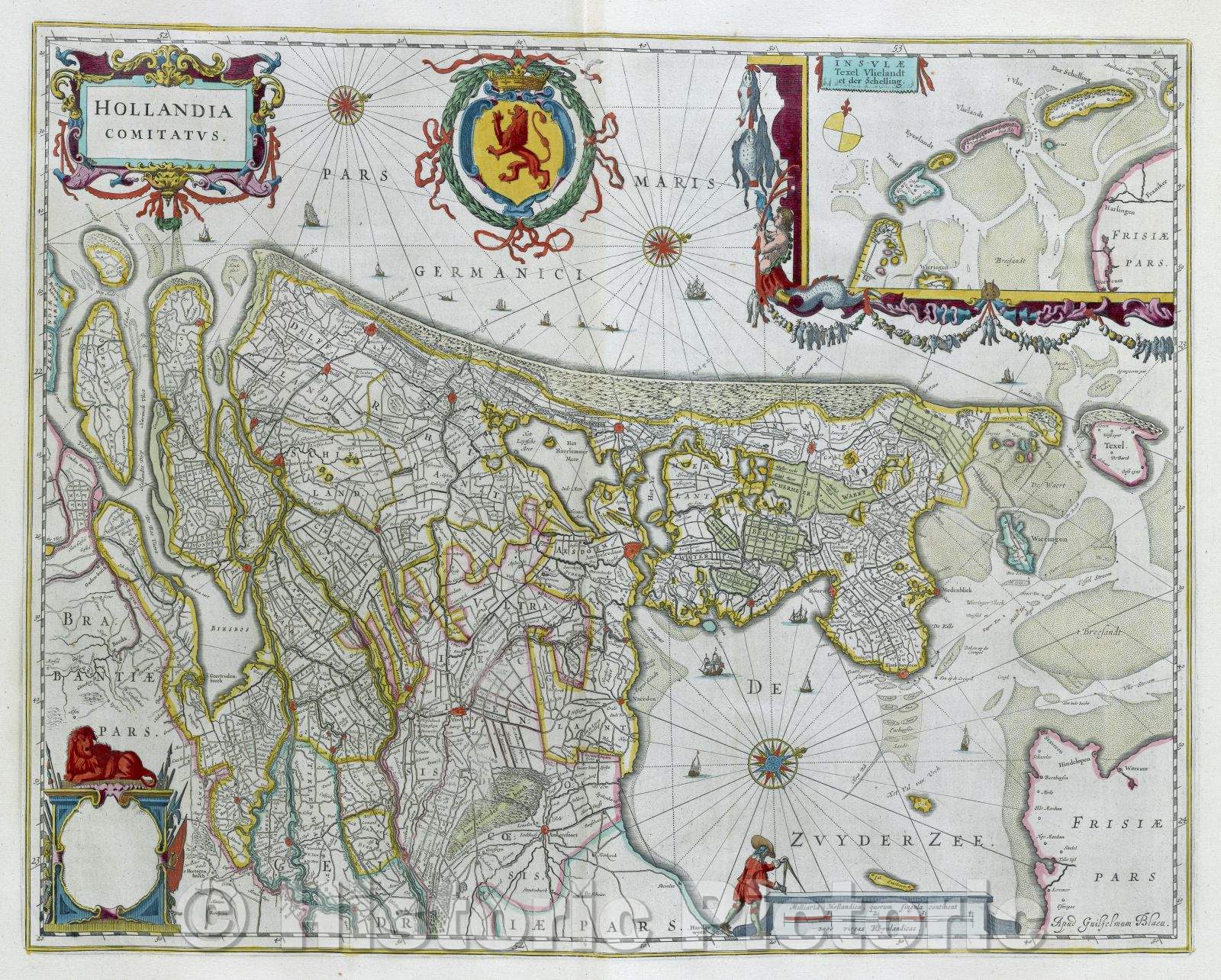 Historic Map : Hollandia Comitatus, c. 1664 , Vintage Wall Art