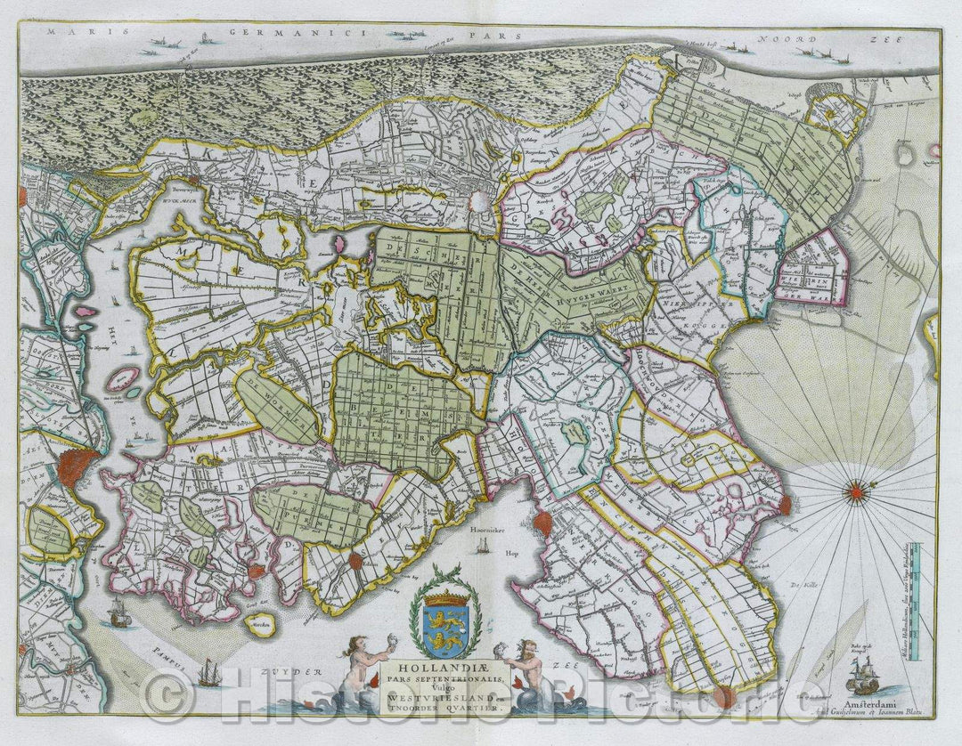 Historic Map : Hollandiae pars Septentrionalis vulgo Westuriesland en 'Tnoorder Quartier., c. 1664 , Vintage Wall Art