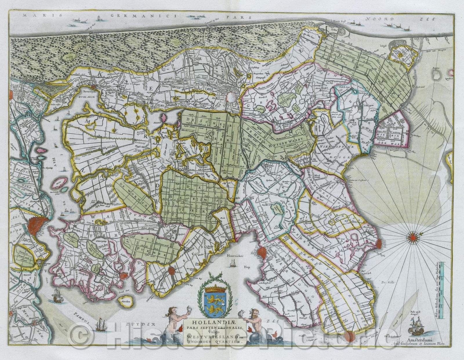 Historic Map : Hollandiae pars Septentrionalis vulgo Westuriesland en 'Tnoorder Quartier., c. 1664 , Vintage Wall Art