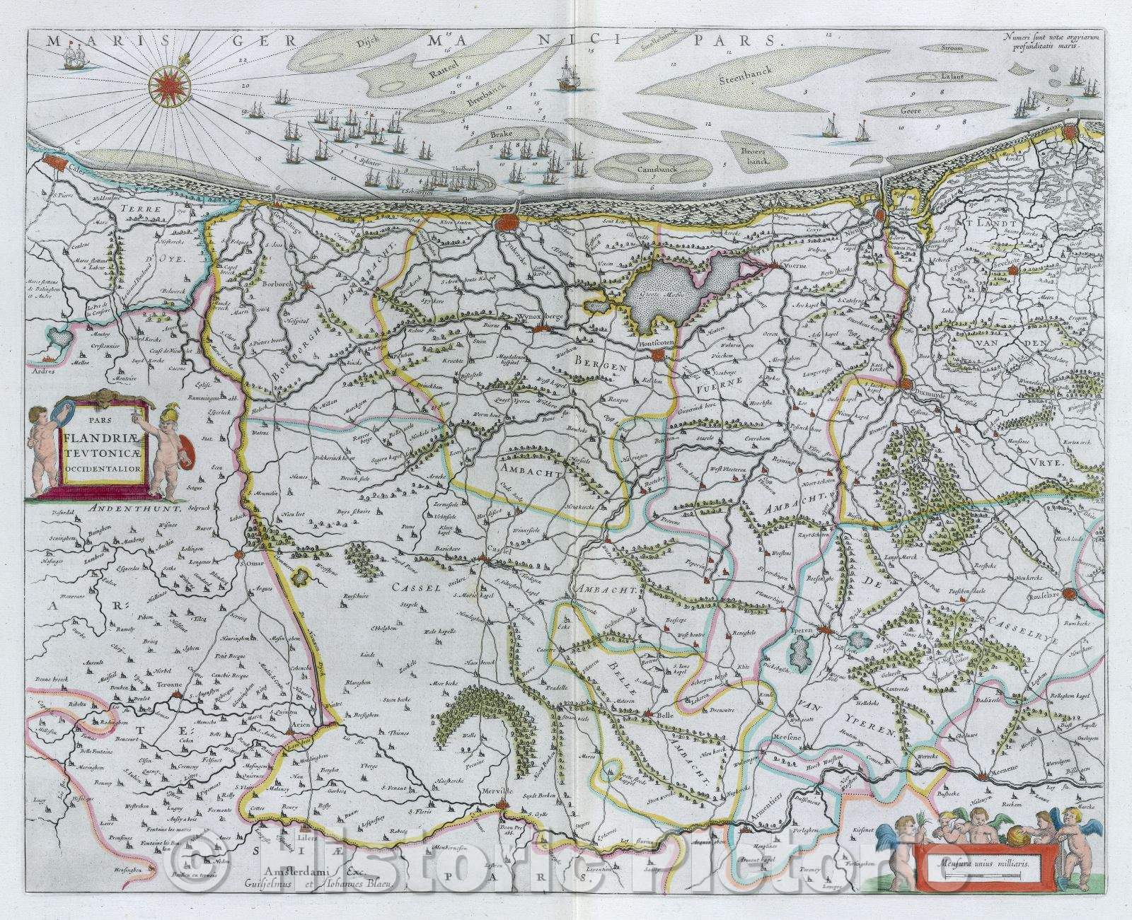 Historic Map : Pars Flandriae Teutonicae Occidentalior, c. 1664 , Vintage Wall Art