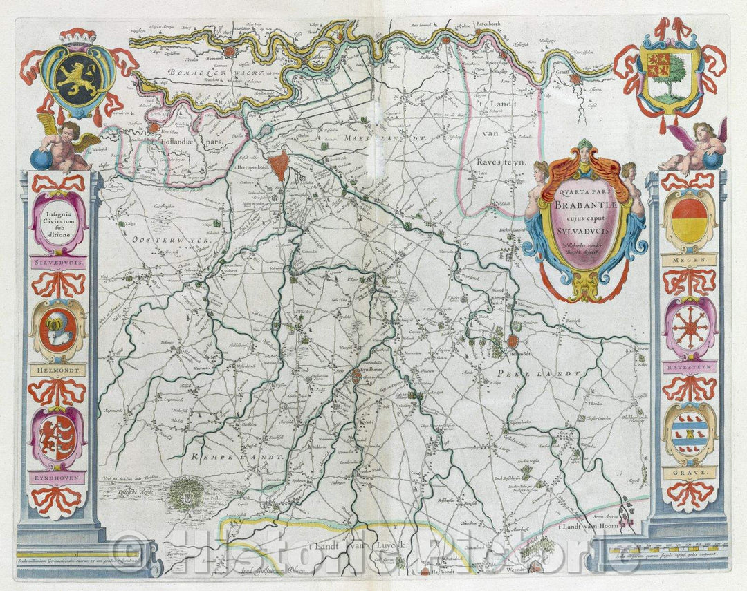 Historic Map : Quarta Pars Brabantiae cujus caput Sylvaducis. Willebordus vander Burght describ., c. 1664 , Vintage Wall Art