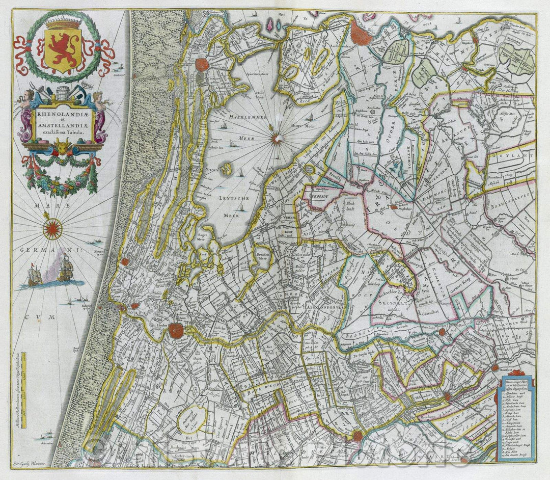 Historic Map : Rhenolandiae et Amstellandiae exactisima Tabula., c. 1664 , Vintage Wall Art