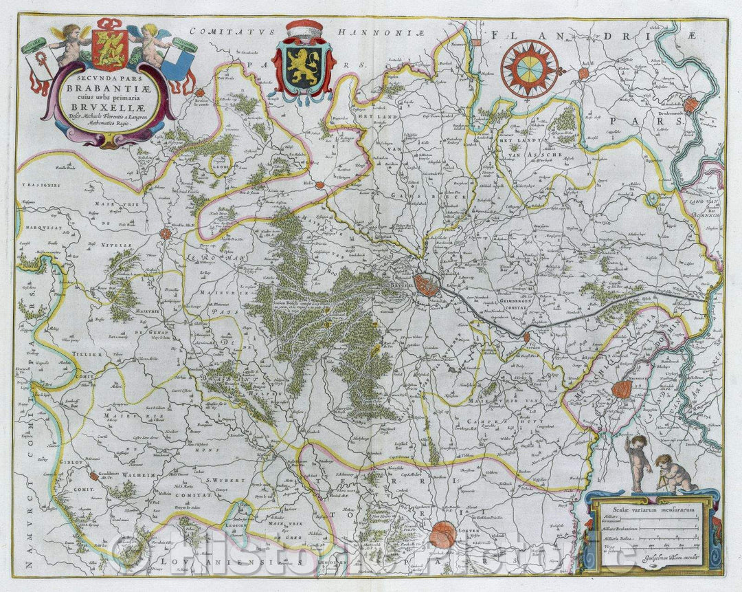 Historic Map : Secunda Pars Brabantiae cuius urbs primaria Bruxellae, c. 1664 , Vintage Wall Art