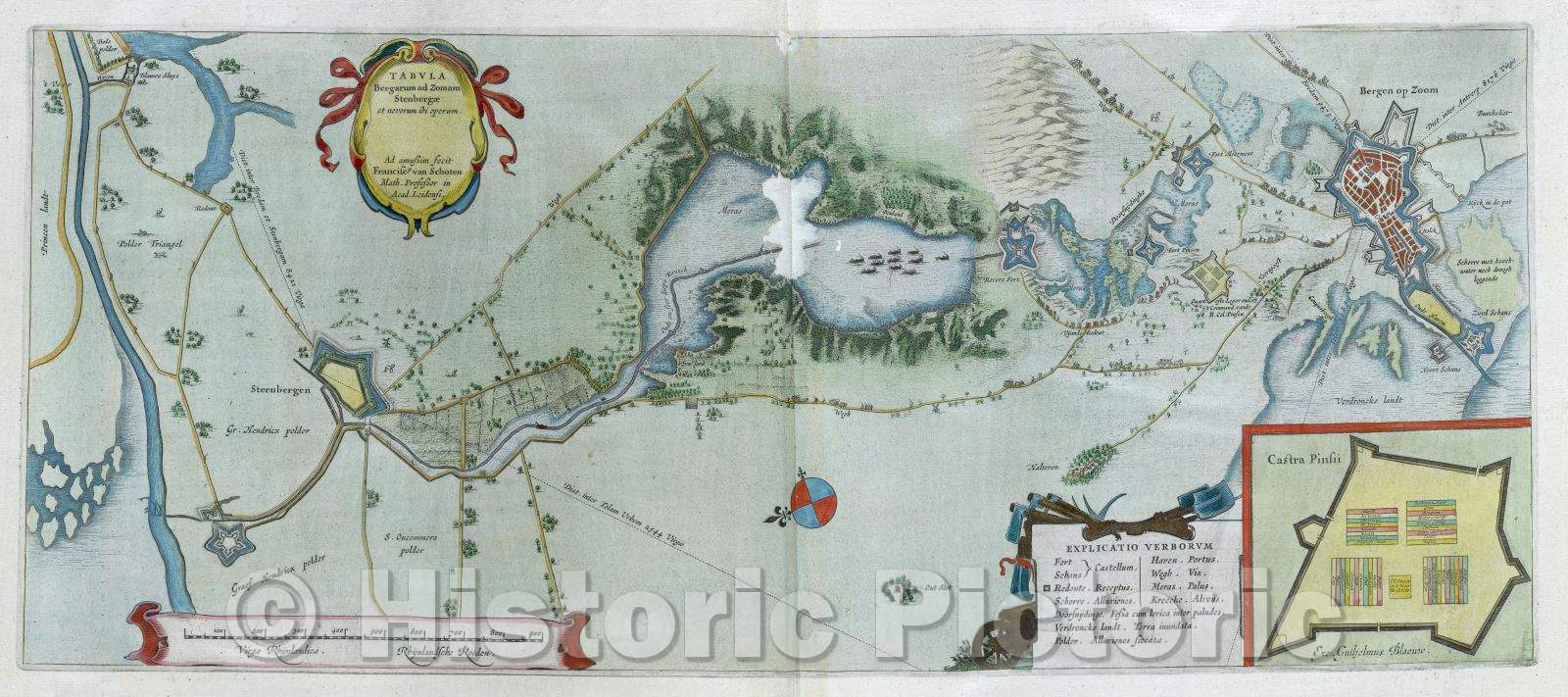 Historic Map : Tabula Bergarum ad Zomam Stenbergae et novorum ibi operum. Ad Amussim fecit Franciscus van Schoten Math. Professor in Acad. Leidensi., c. 1664 , Vintage Wall Art