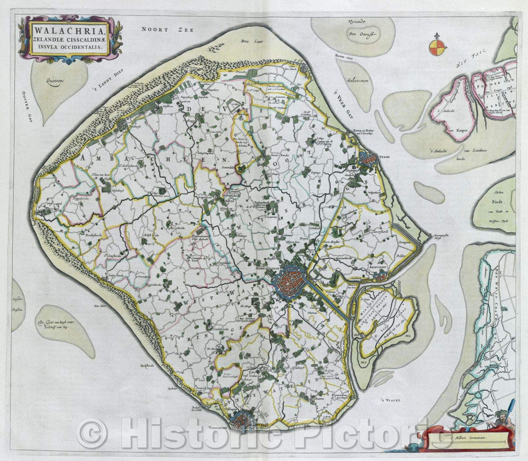 Historic Map : Walachria, Zelandiae Cisscaldinae insula Occidentalis., c. 1664 , Vintage Wall Art