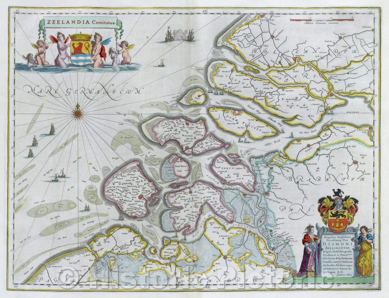 Historic Map : Zeelandia Comitatus., c. 1664 , Vintage Wall Art