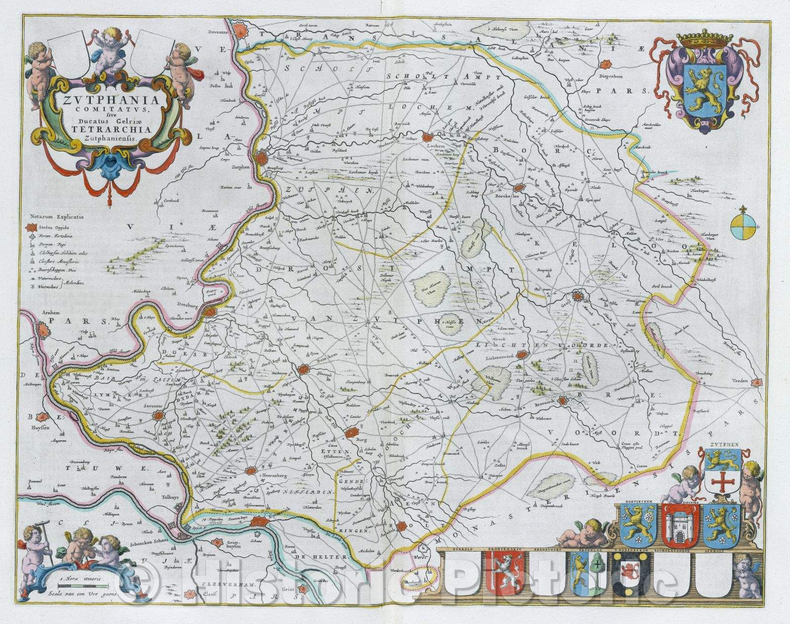 Historic Map : Zutphania Comitatus, sive Ducatus Gelriae Tetrarchia Zutphaniensis., c. 1664 , Vintage Wall Art