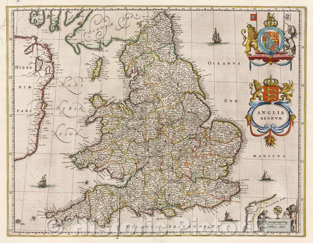 Historic Map : Anglia Regnum, c. 1664 , Vintage Wall Art