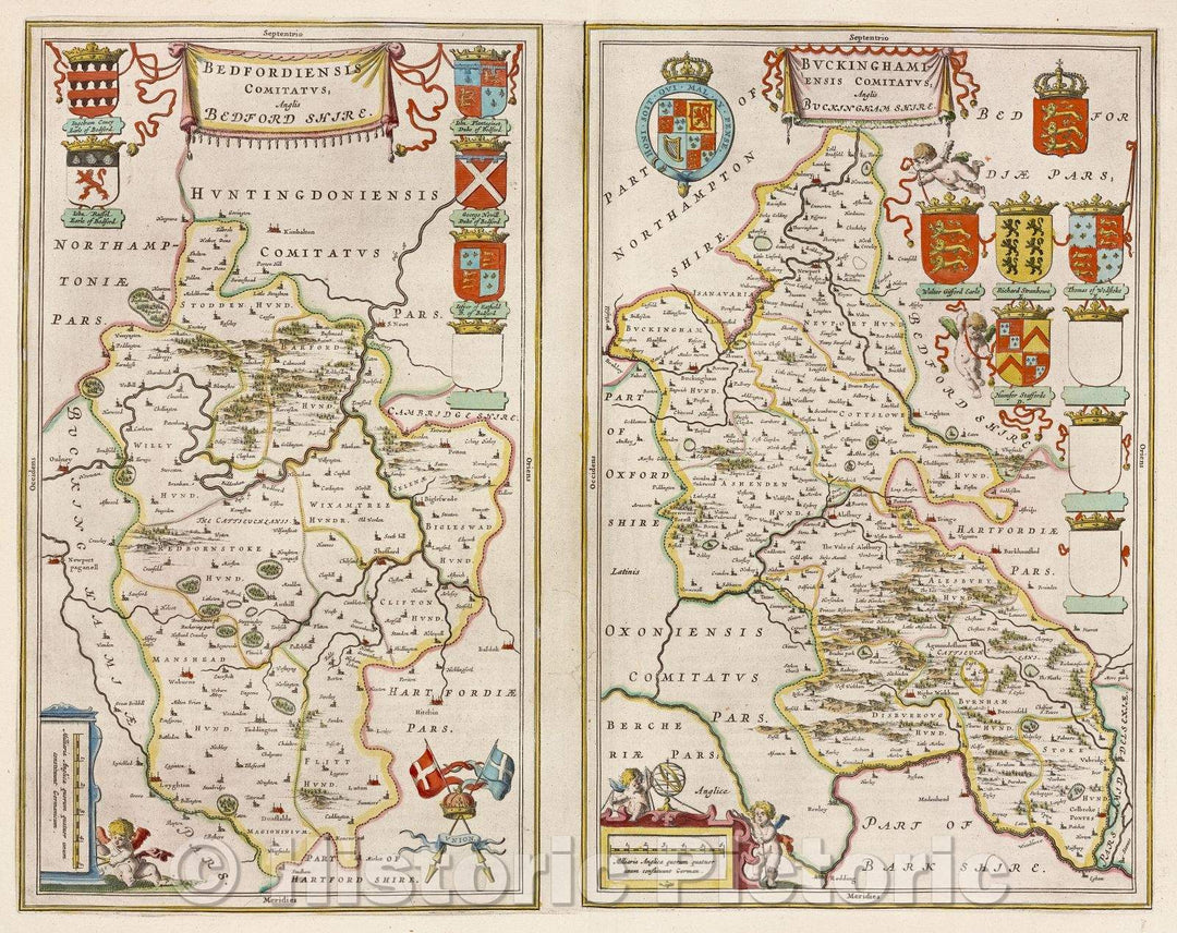 Historic Map : Bedfordiensis comitatus, Anglis Bedforshire., c. 1664 , Vintage Wall Art