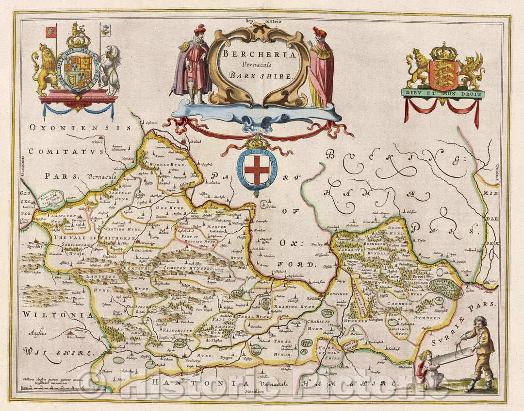 Historic Map : Bercheria vernacule Barkshire., c. 1664 , Vintage Wall Art