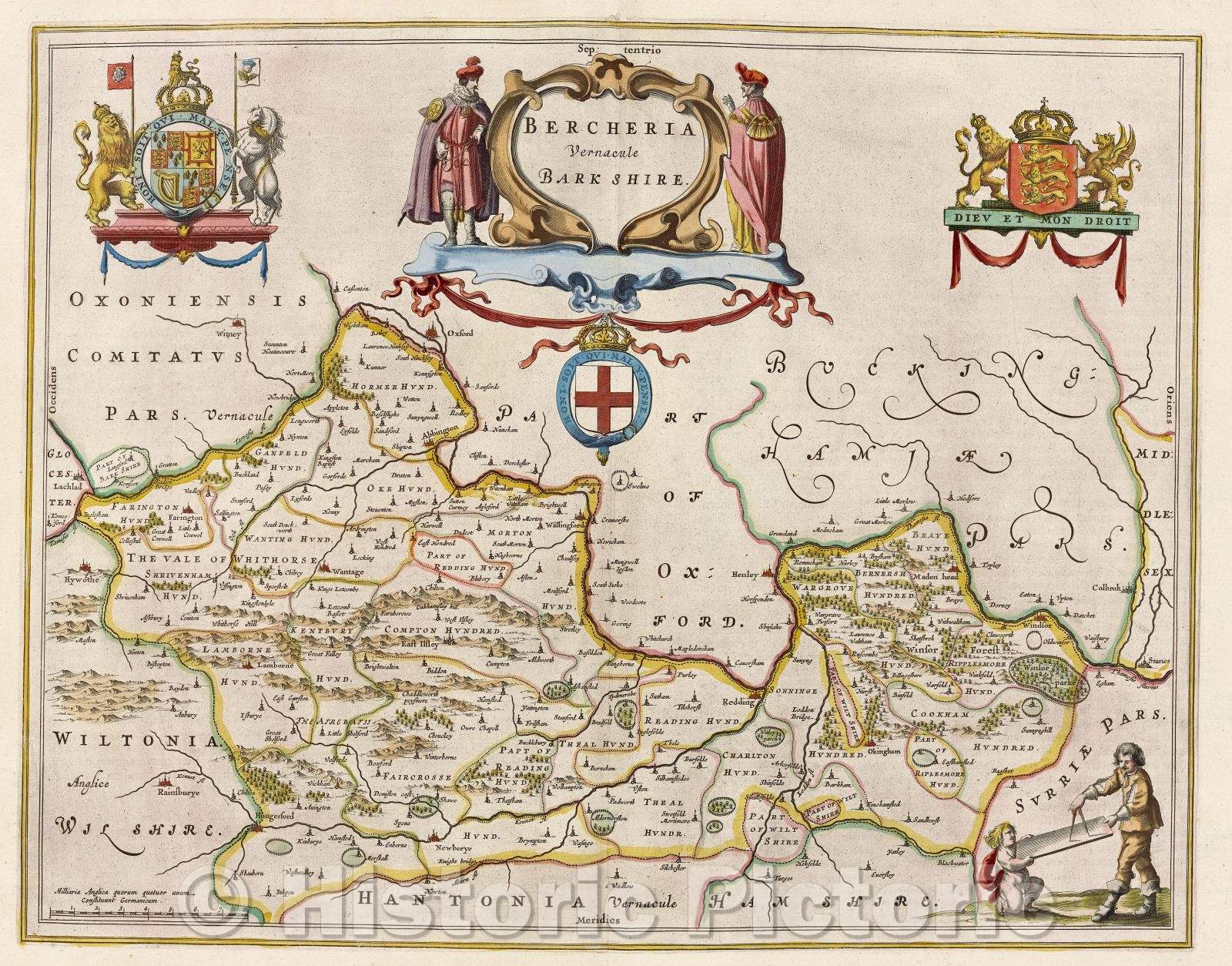 Historic Map : Bercheria vernacule Barkshire., c. 1664 , Vintage Wall Art