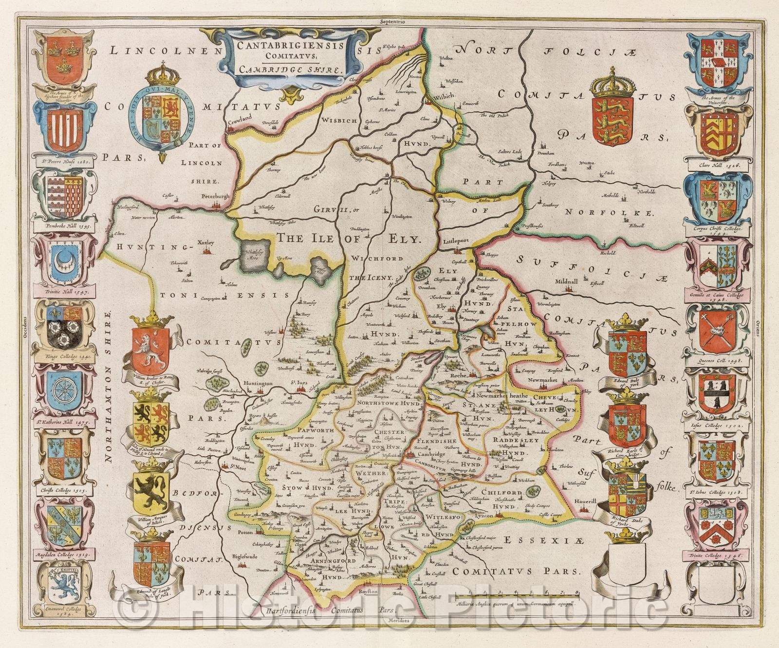 Historic Map : Cantabrigiensis comitatus, Cambridgeshire., c. 1664 , Vintage Wall Art
