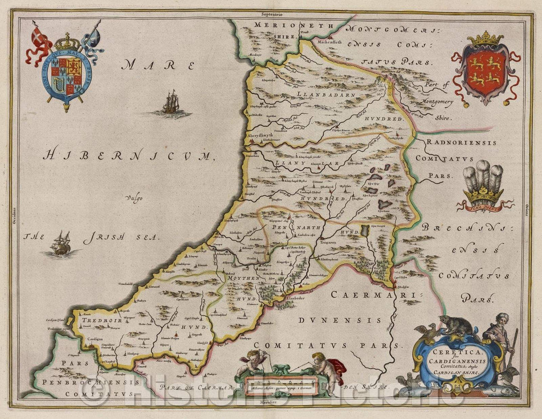 Historic Map : Ceretica; sive Cardiganensis Comitatus; Anglis Cardiganshire., c. 1664 , Vintage Wall Art