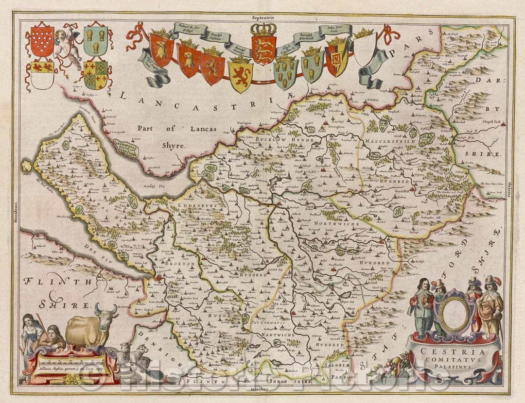 Historic Map : Cestria comitatus Palatinus., c. 1664 , Vintage Wall Art