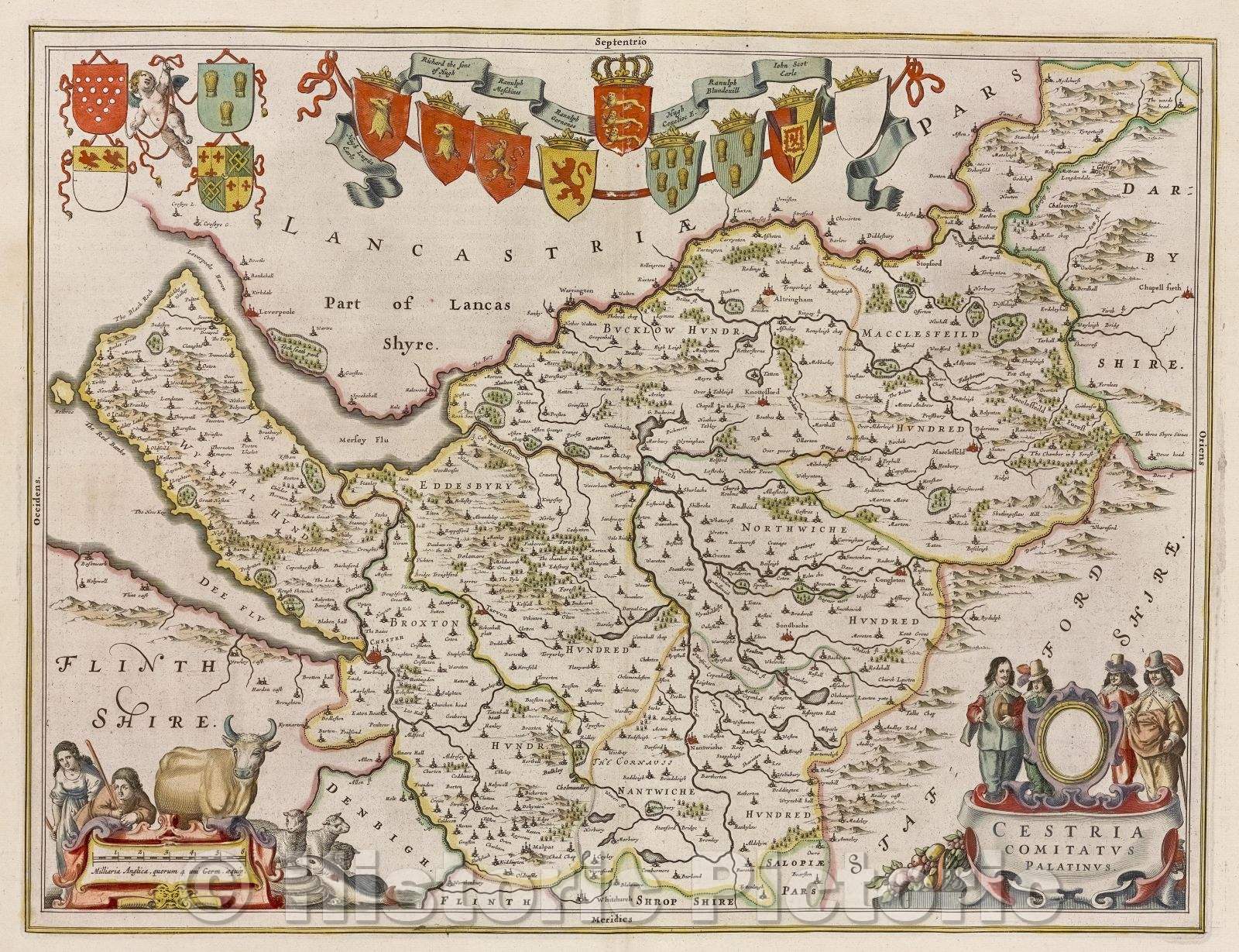 Historic Map : Cestria comitatus Palatinus., c. 1664 , Vintage Wall Art