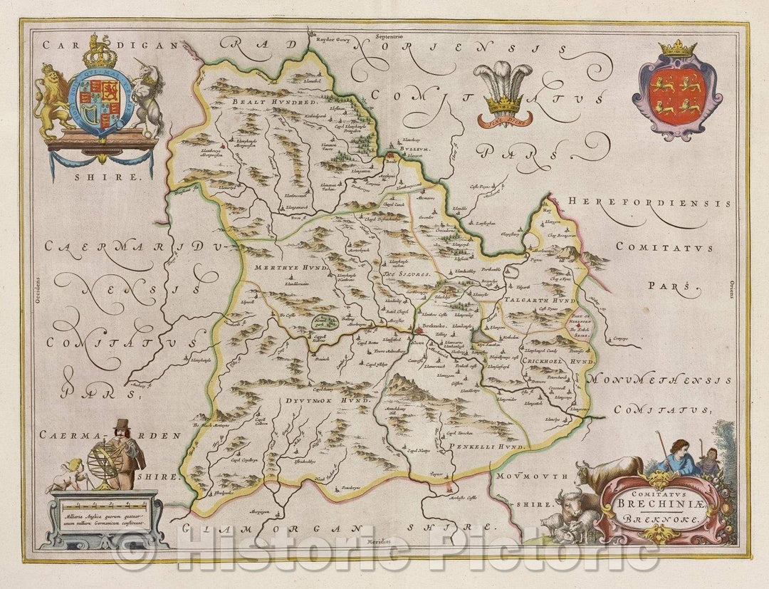 Historic Map : Comitatus Brechiniae, Breknoke., c. 1664 , Vintage Wall Art