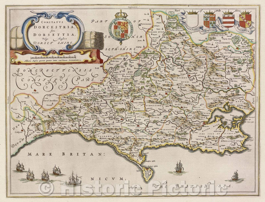 Historic Map : Comitatus Dorcestria, sive Dorsettia; Vulgo Anglice Dorsetshire, c. 1664 , Vintage Wall Art