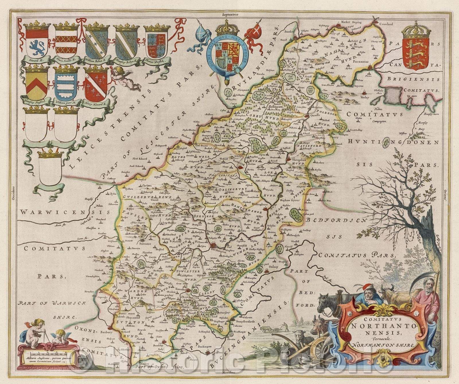 Historic Map : Comitatus Northantonensis; vernacule Northamtonshire., c. 1664 , Vintage Wall Art