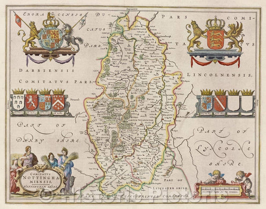 Historic Map : Comitatus Nottinghamiensis; Nottinghamshire., c. 1664 , Vintage Wall Art