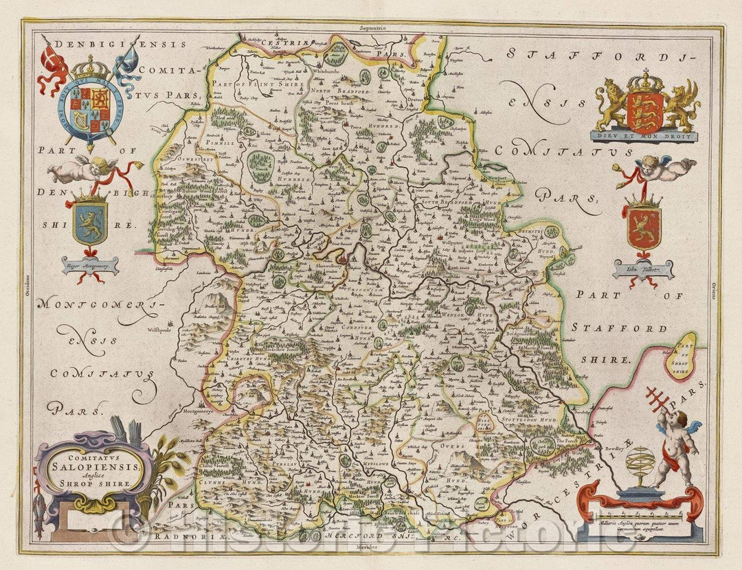 Historic Map : Comitatus Salopiensis; Anglice Shropshire., c. 1664 , Vintage Wall Art