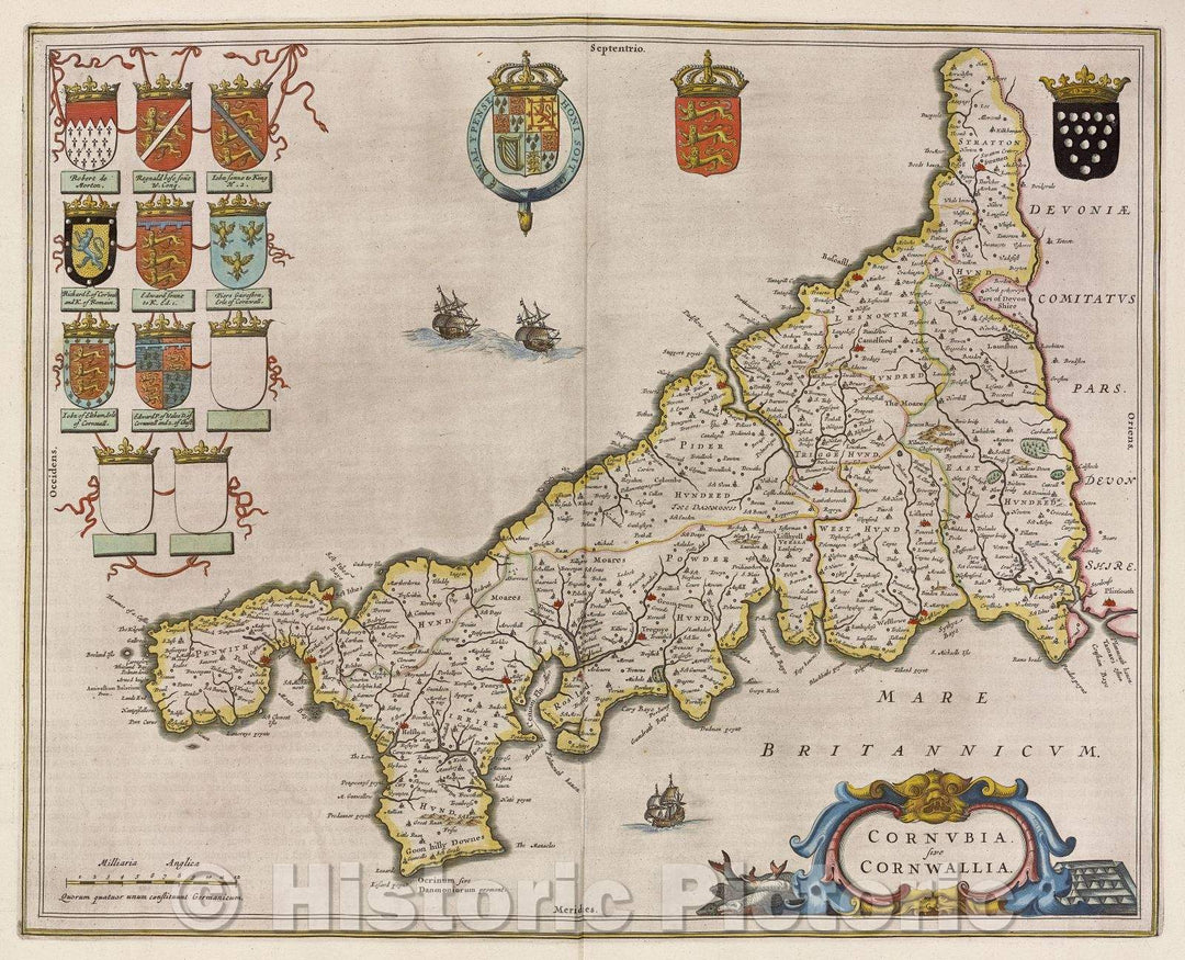 Historic Map : Cornubia. sive Cornwallia., c. 1664 , Vintage Wall Art
