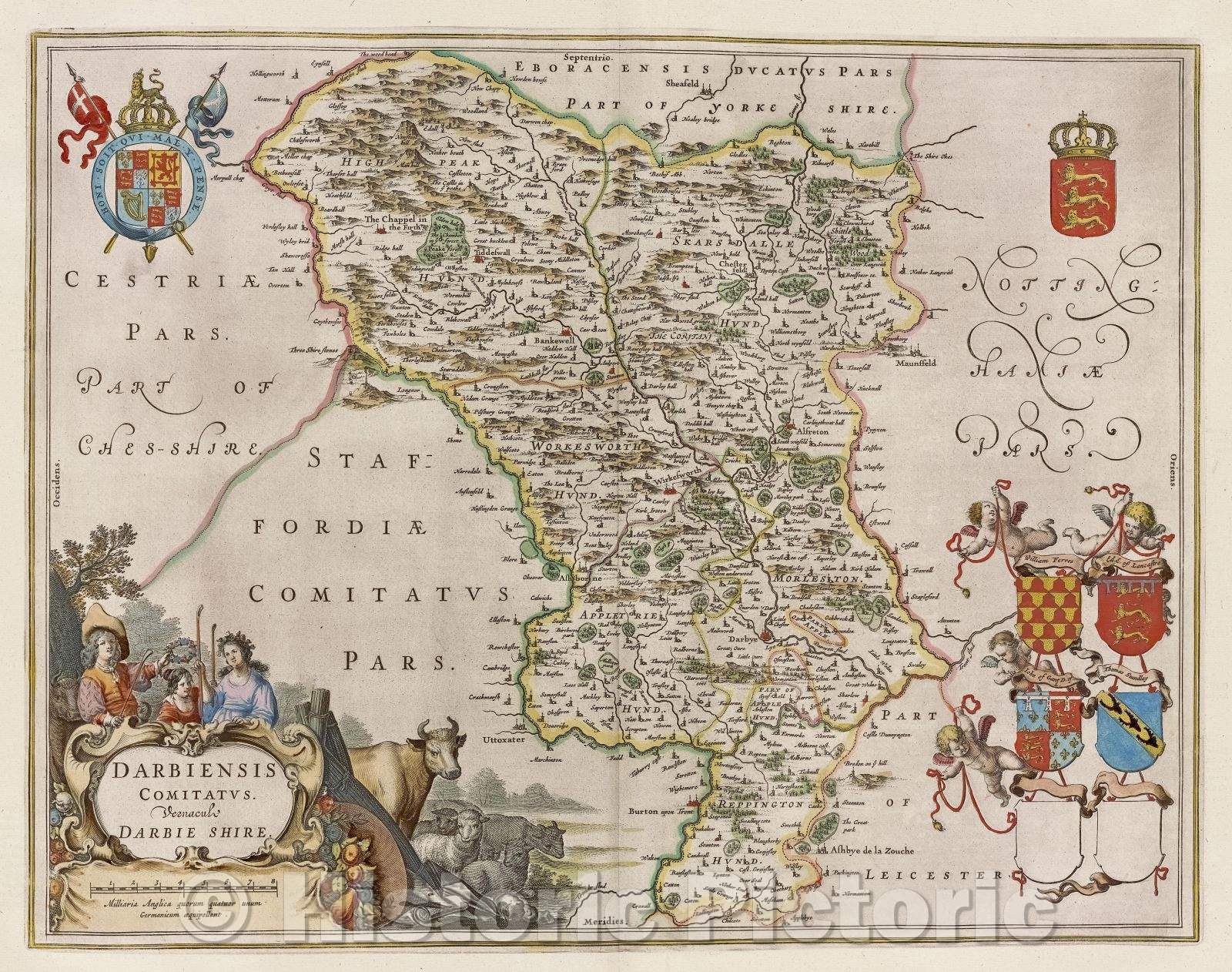 Historic Map : Darbiensis comitatus. Vernaculi Darbieshire., c. 1664 , Vintage Wall Art