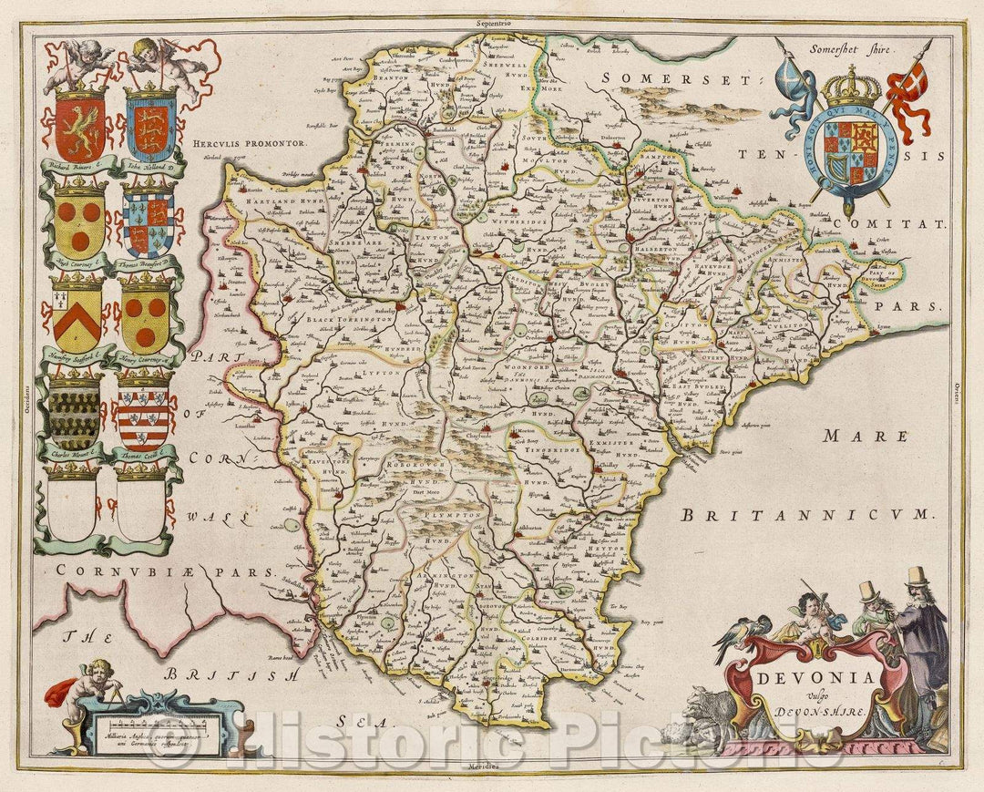 Historic Map : Devonia vulgo Devonshire., c. 1664 , Vintage Wall Art