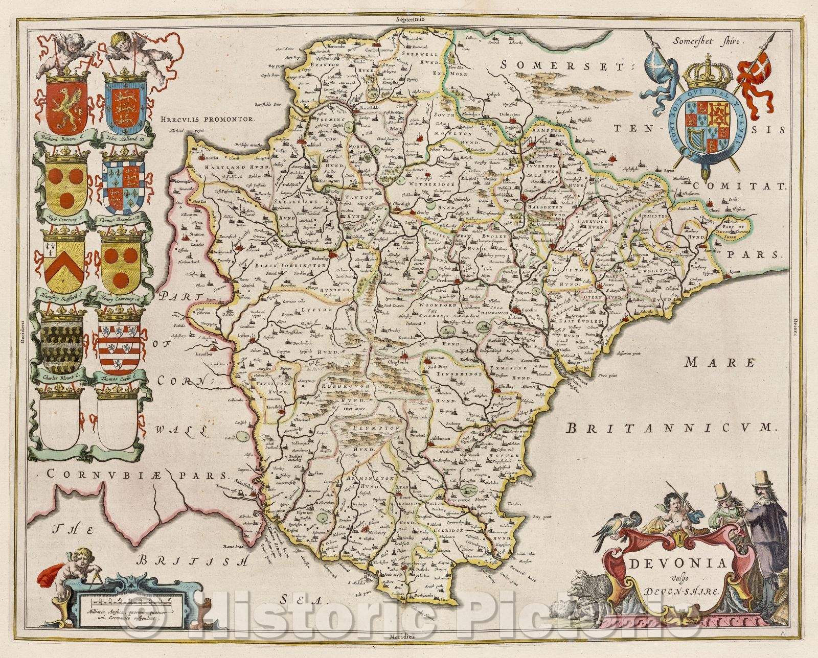 Historic Map : Devonia vulgo Devonshire., c. 1664 , Vintage Wall Art