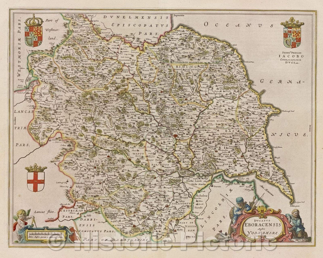 Historic Map : Ducatus Eboracensis Anglice Yorkshire., c. 1664 , Vintage Wall Art
