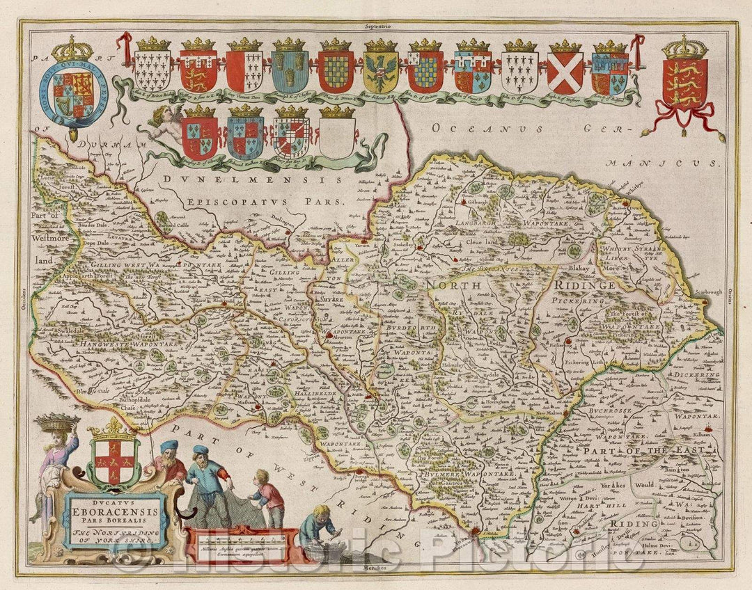 Historic Map : Ducatus Eboracensis pars Borealis; The Northriding of Yorkeshire., c. 1664 , Vintage Wall Art