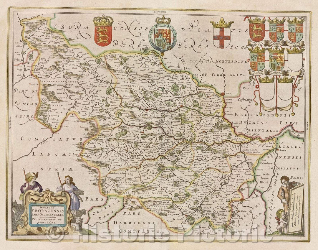 Historic Map : Ducatus Eboracensis pars Occidentalis; The Westriding of Yorkeshire., c. 1664 , Vintage Wall Art