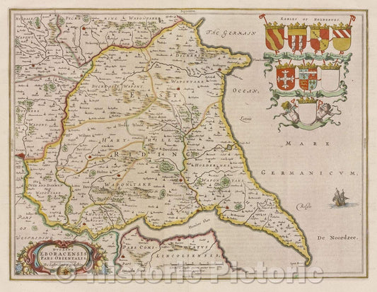 Historic Map : Ducatus Eboracensis pars Orientalis; The Eastriding of Yorkeshire., c. 1664 , Vintage Wall Art