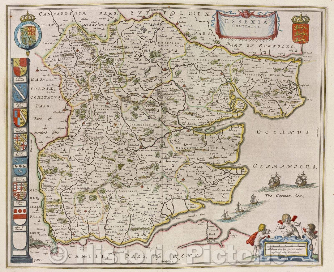 Historic Map : Essexia comitatus., c. 1664 , Vintage Wall Art