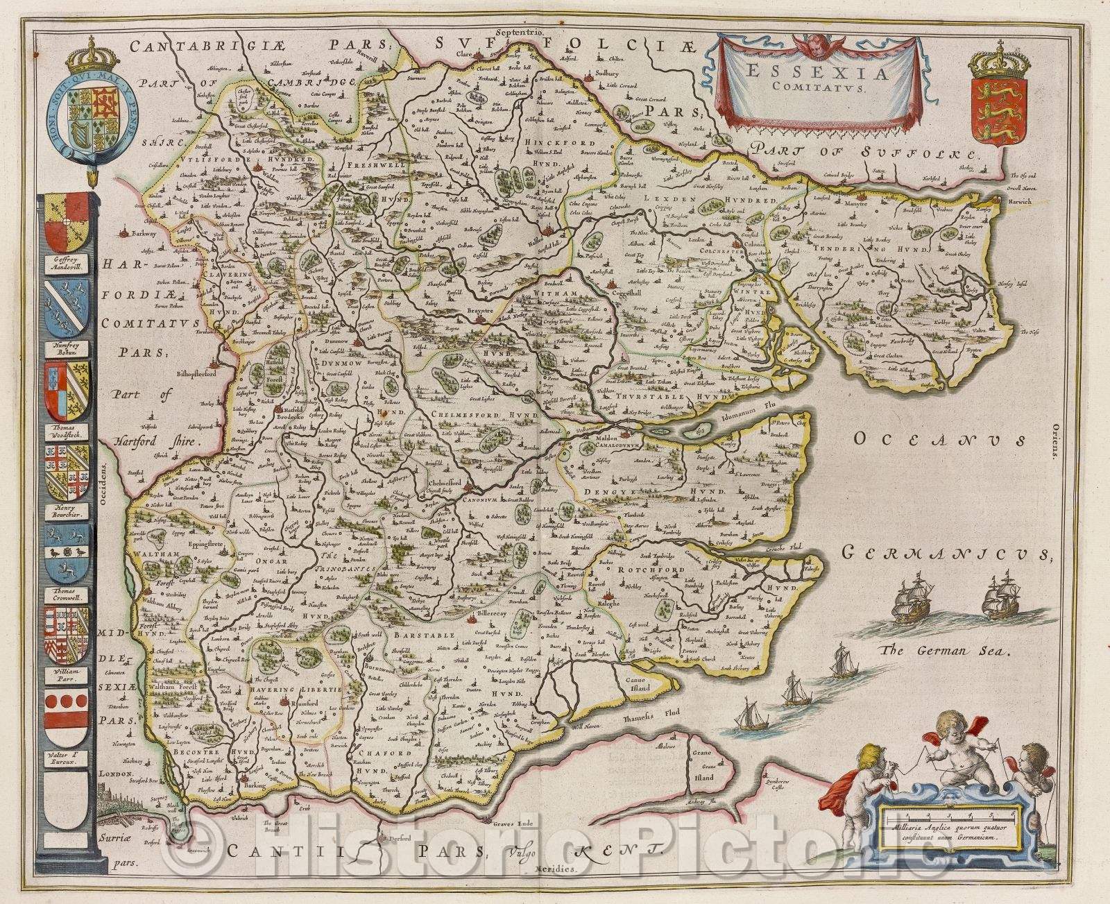 Historic Map : Essexia comitatus., c. 1664 , Vintage Wall Art