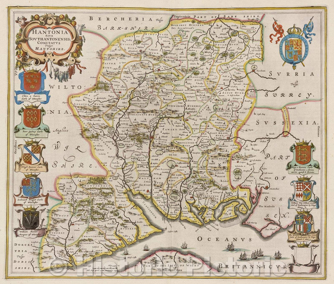 Historic Map : Hantonia sive Southantonensis comitatus vulgo Hantshire., c. 1664 , Vintage Wall Art