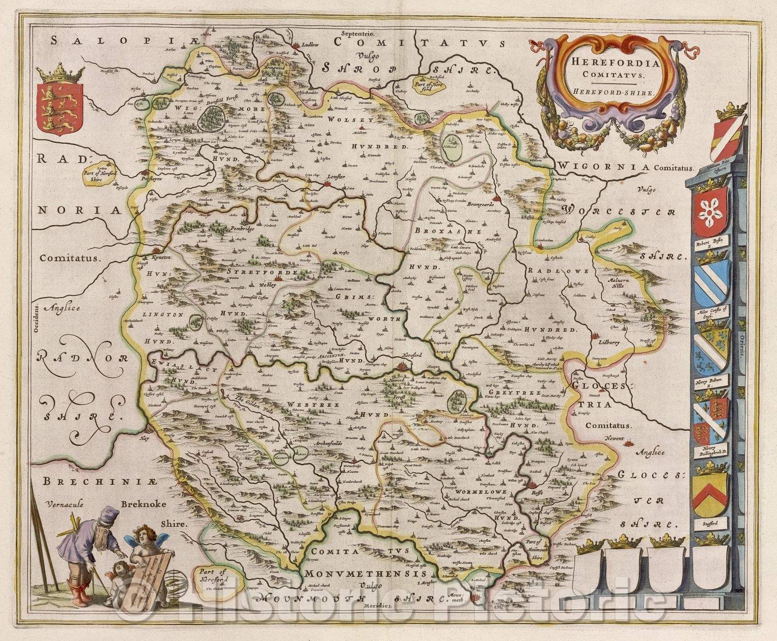 Historic Map : Herefordia comitatus. Hereford-shire., c. 1664 , Vintage Wall Art