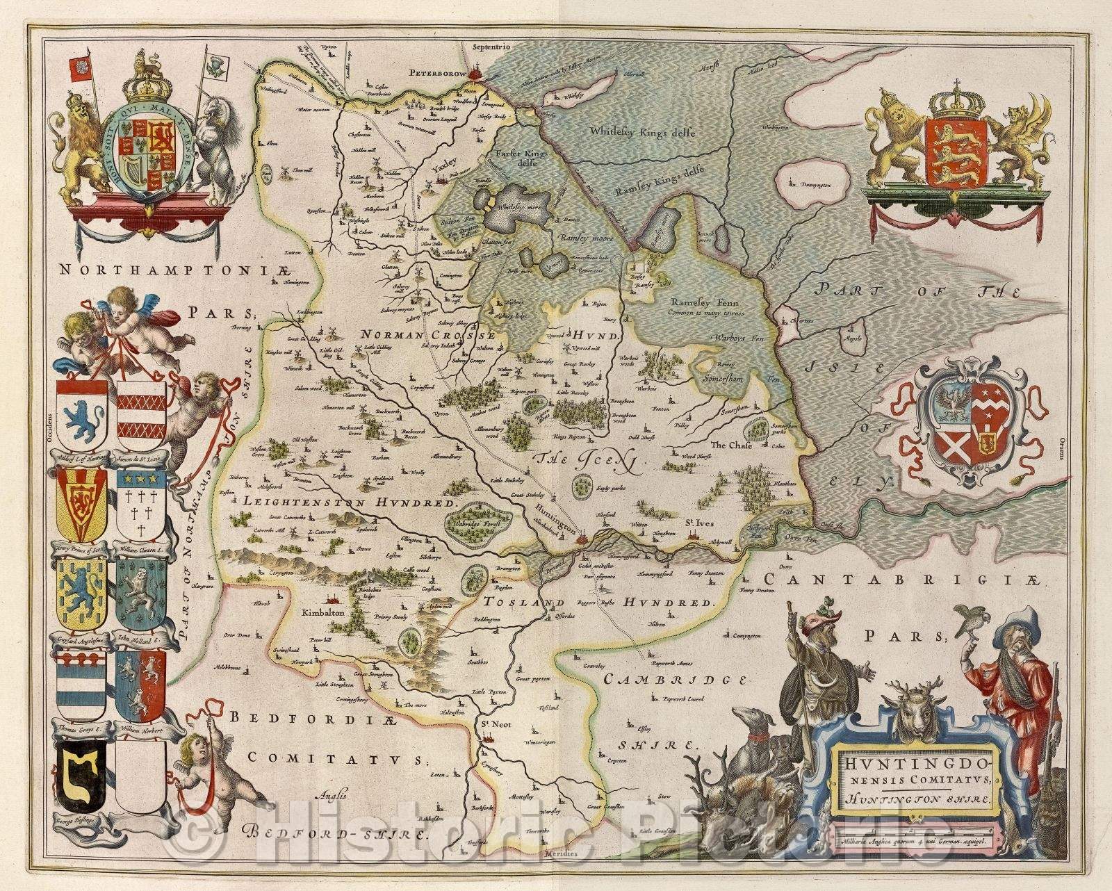 Historic Map : Huntingdonensis Comitatus; Huntingtonshire., c. 1664 , Vintage Wall Art