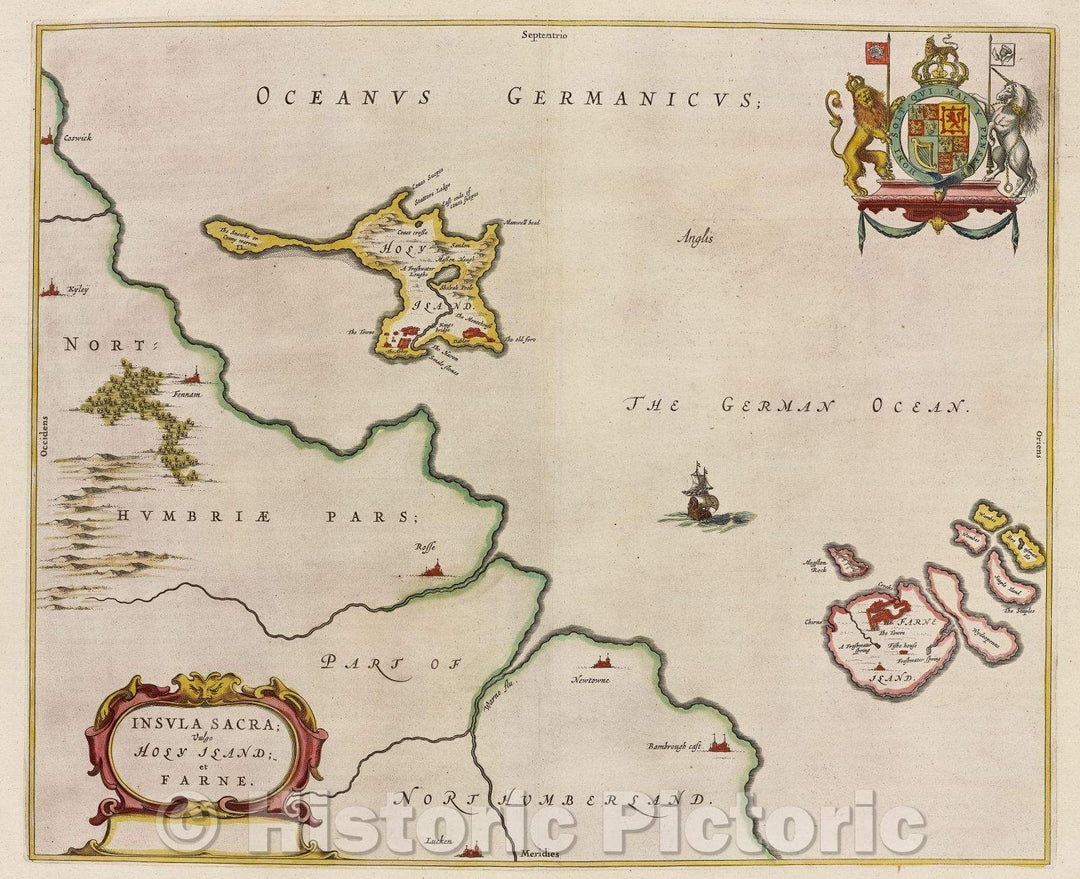 Historic Map : Insula Sacra; vulgo Holy Island; et Farne., c. 1664 , Vintage Wall Art