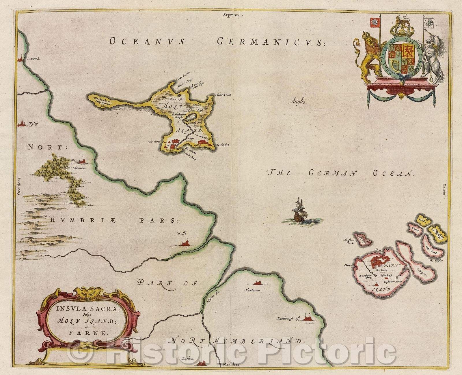 Historic Map : Insula Sacra; vulgo Holy Island; et Farne., c. 1664 , Vintage Wall Art