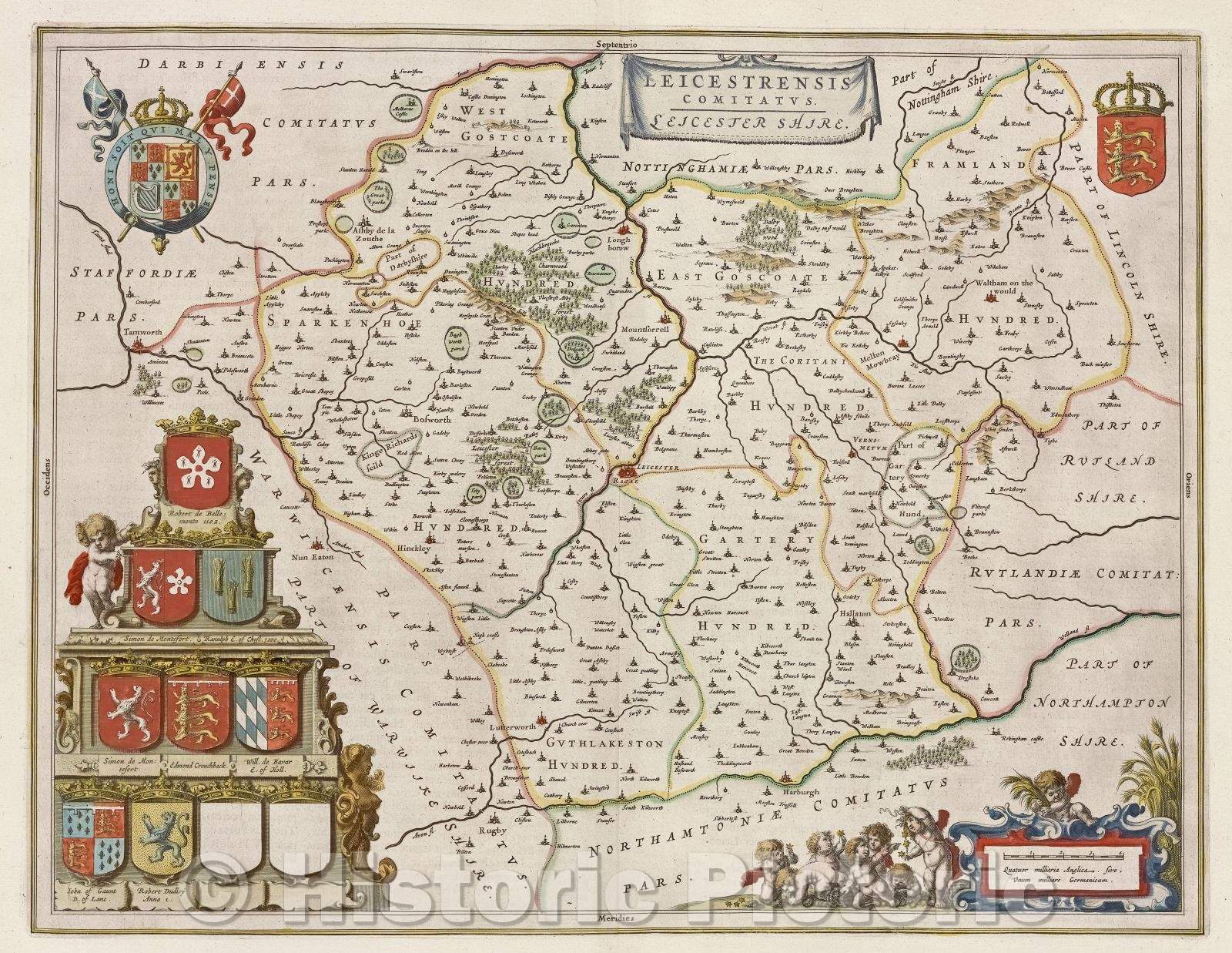 Historic Map : Leicestrensis comitatus. Leicestershire., c. 1664 , Vintage Wall Art