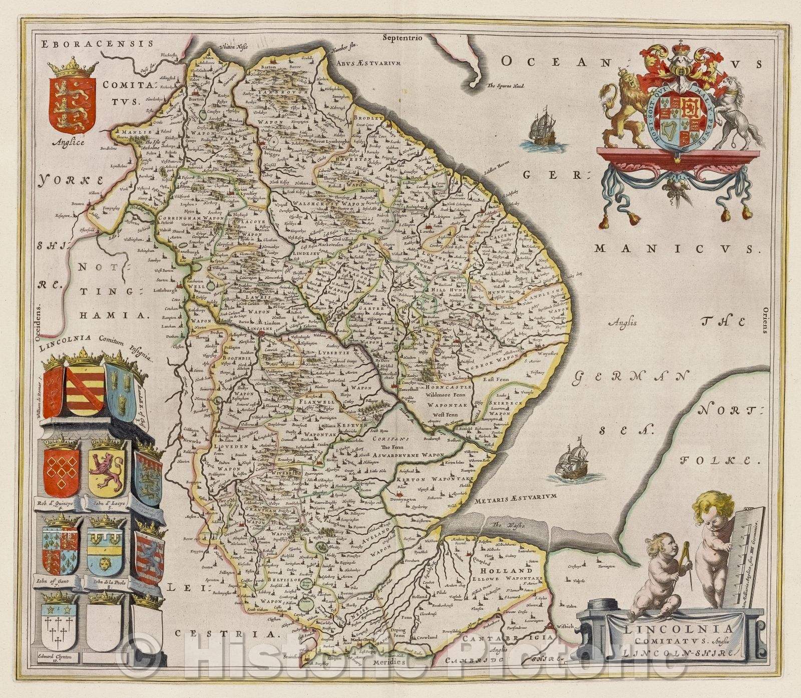Historic Map : Lincolnia comitatus. Anglia Lincolnshire., c. 1664 , Vintage Wall Art