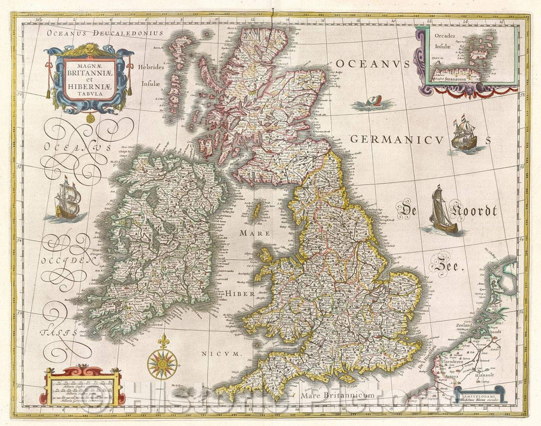 Historic Map : Magnae Britanniae et Hiberniae tabla, c. 1664 , Vintage Wall Art