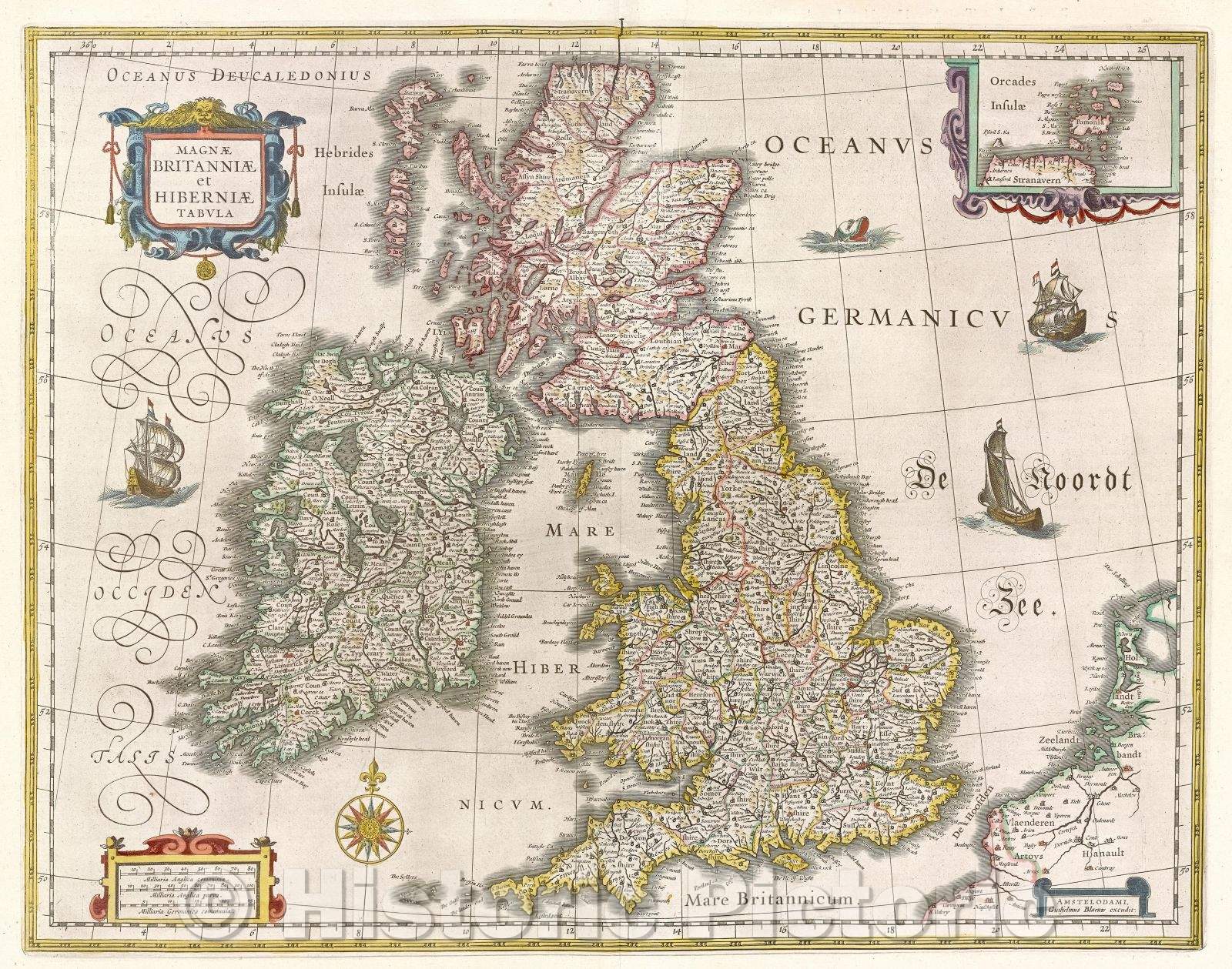 Historic Map : Magnae Britanniae et Hiberniae tabla, c. 1664 , Vintage Wall Art