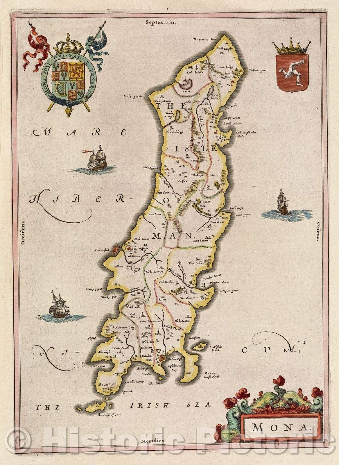 Historic Map : Mona, c. 1662 , Vintage Wall Art