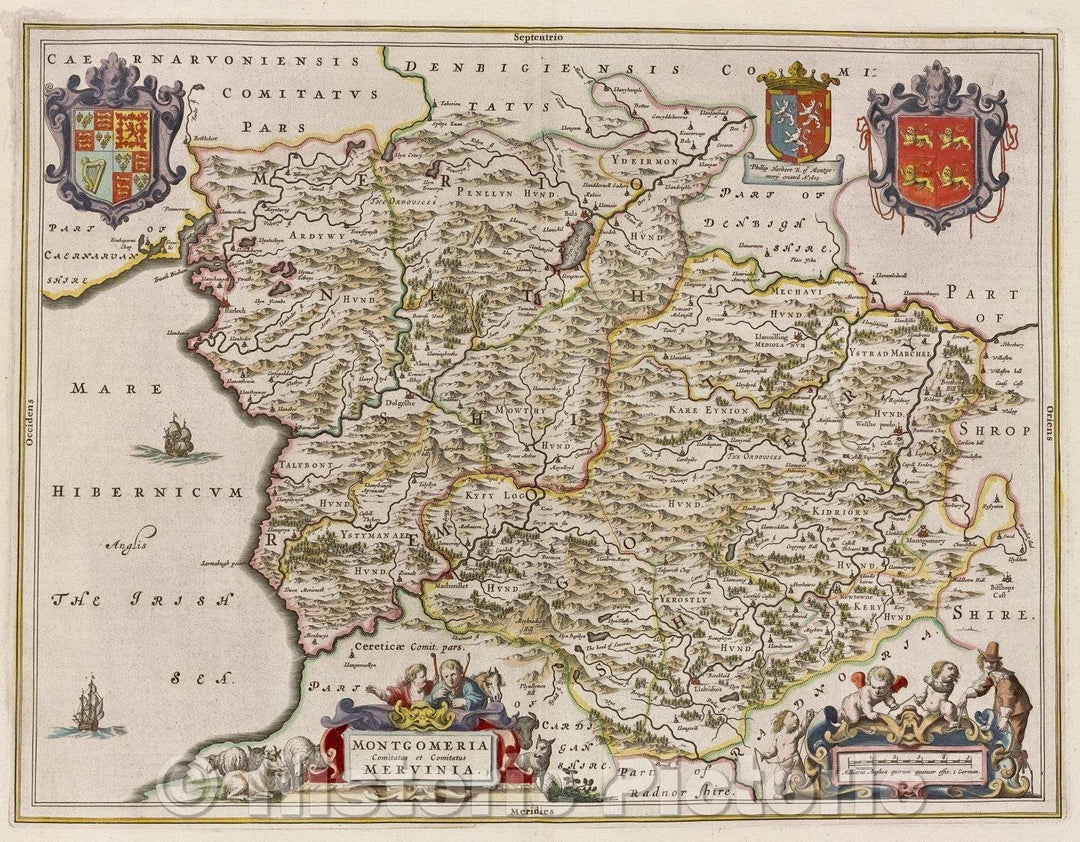 Historic Map : Montgomeria comitatus et comitatus Mervinia., c. 1664 , Vintage Wall Art