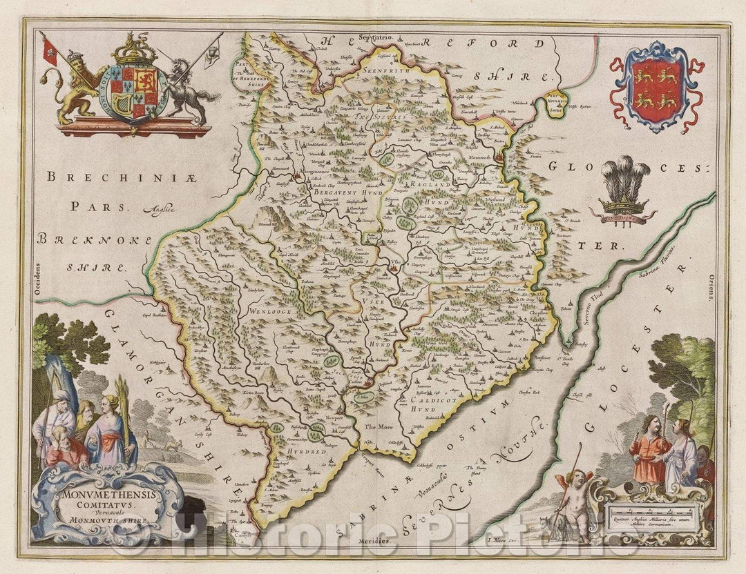 Historic Map : Monumethensis comitatus. Vernacule Monmovthshire., c. 1664 , Vintage Wall Art